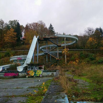 Swimming pool with an awesome water slide 2020