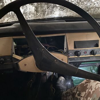 Abandoned farmhouses side by side.