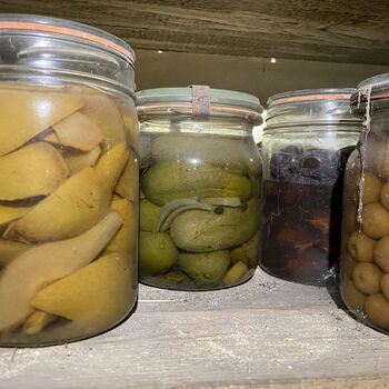 Abandoned farmhouses side by side.