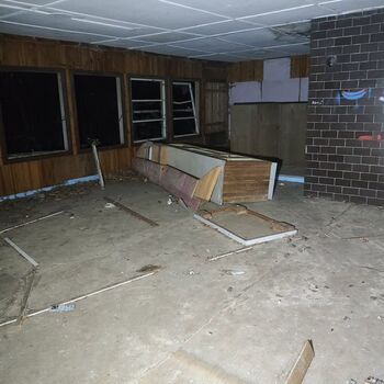 The campers won't be coming back here... An abandoned camp at night...