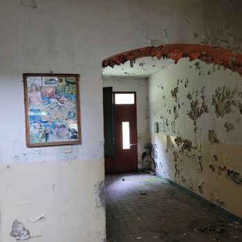 An abandoned apartment building in the village.