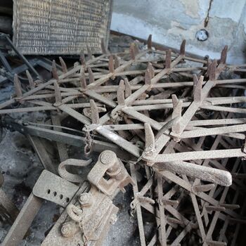 Abandoned farmhouses side by side.