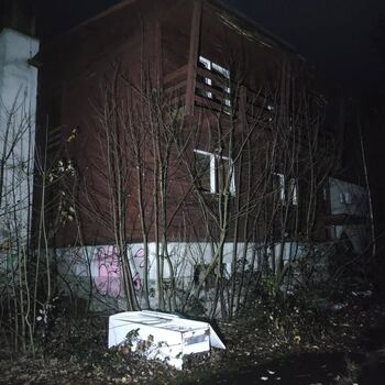 The campers won't be coming back here... An abandoned camp at night...
