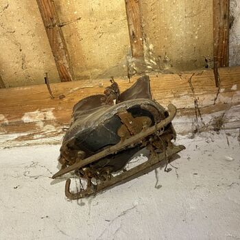 Abandoned farmhouses side by side.