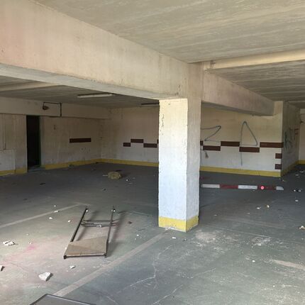 abandoned parking lot, restaurant, and gym